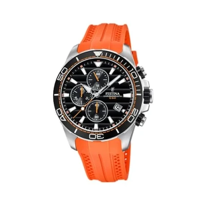 Imagen de Reloj FESTINA para Hombre F20370/4 Outlet Caja de Acero Inoxidable 316l Gris Plata Correa Caucho Naranja