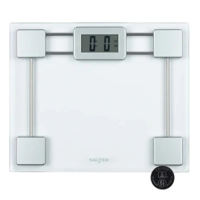 Imagen de Báscula de baño digital Salter 9081 SV3R, básculas peso corporal compactas, pantalla LCD fácil leer, 150kg, inicio paso a paso, plataforma vidrio templado, baterías incluidas, kg/st/lbs