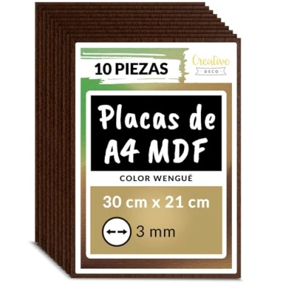 Imagen de Creative DECO 10 x A4 MDF Tablero Madera Venge Marrón 300 210 3 mm Corte por Laser, CNC Router, Modelado, Calado, Bricolaje, Manualidades