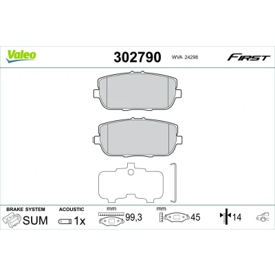 Imagen de VALEO 302790 Juego de pastillas freno Eje trasero con contacto avisador desgaste sin tornillos, chapa antichirridos MAZDA: MX 5 3