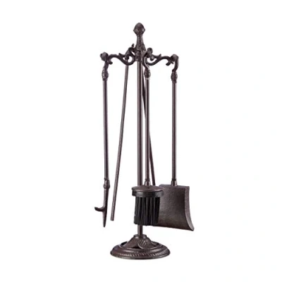 Imagen de Relaxdays Kit de Chimenea, Cinco Accesorios, Atizador, Pinzas, Cepillo &amp; Recogedor, Soporte, 51x18x18 cm, 1 Set, Marrón