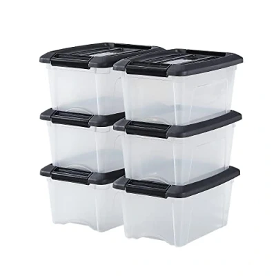 Imagen de Iris Ohyama 6 Cajas de Almacenaje Plastico con Tapa, 5L, Negro, Clips Cierre, Duradero, Apilable, para Dormitorio, Armario, Oficina, Organizadora, Ropa y Zapados, Libre BPA, NTB 5