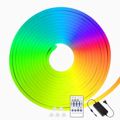Imagen de EXTRASTAR Tira de Luz LED Neón RGB, Tiras 5M 96Leds con Mando a Distancia 28 Teclas y Control Bluetooth APP, Impermeable IP65, 12V, 5A, para Habitación,Boda,Fiesta,Navidad