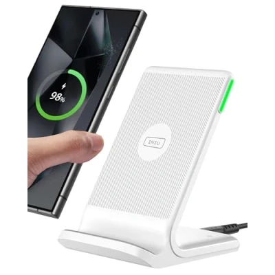 Imagen de INIU Cargador Inalámbrico Rápido Stand, [Blanco, 15W] Certificación Qi Wireless Charger para iPhone 16 15 14 13 12 11 Pro MAX Samsung Galaxy Google Pixel etc
