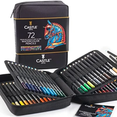 Imagen de Castle Art Supplies Estuche con Cremallera 72 Lápices Acuarela Pigmentos Intensos para Mezclar, Dibujar y Pintar Artistas Experimentados, Aficionados Profesionales I Resistente de Tela