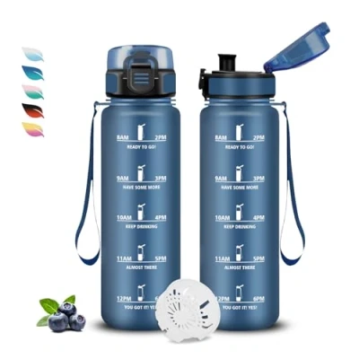 Imagen de Botella Agua 500ml, Agua, Cantimplora Infantil Reutilizable con Filtro, Fácil de Limpiar, Marca Tiempo, para la Escuela, Oficina, Camping, Deportiva, Gym, Bicicleta, Running