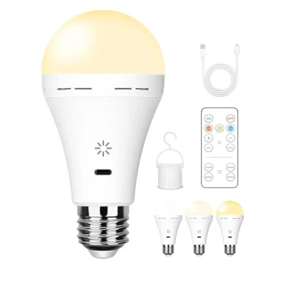 Imagen de Bombilla Recargable USB Con Control Remoto, 3 Temperatura de Color, E27 LED Batería Regulable 7W Táctil Bombillas Cronómetro Emergencia Gancho 2600mAh,1 pack