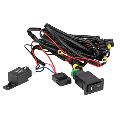 Imagen de Nikou kit de cableado interruptor Luz antiniebla LED universal 12 V led, encendido/apagado arnés relé fusible