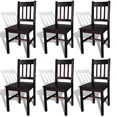 Imagen de vidaXL 6X Sillas de Salón Comedor Silla Cocina Conjunto Asientos Hogar Comer Sala Estar Mobiliario Casade Madera Pino Marrón Oscuro