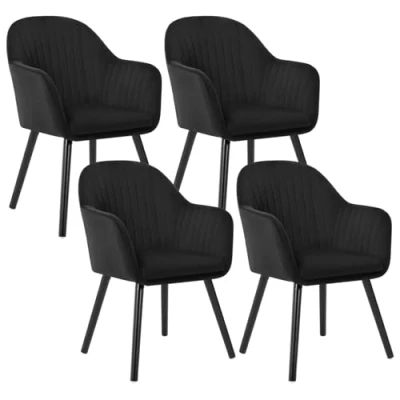 Imagen de WOLTU 4X Sillas de Comedor Nordicas Estilo Vintage Juego 4, Cocina Tapizada con Reposabrazos en Terciopelo, Estructura Madera Escritorio Negro BH259sz 4