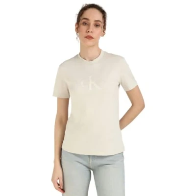 Imagen de Calvin Klein Jeans Glossy Monologo Regular TEE Camiseta estampada, Mujer, Talla: XS, Moonbeam