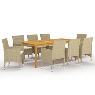 Imagen de vidaXL Juego de Comedor Jardín 9 Piezas Muebles Mobiliario Terraza Exterior Hogar Cocina Mesa Silla Asiento Suave con Respaldo Beige
