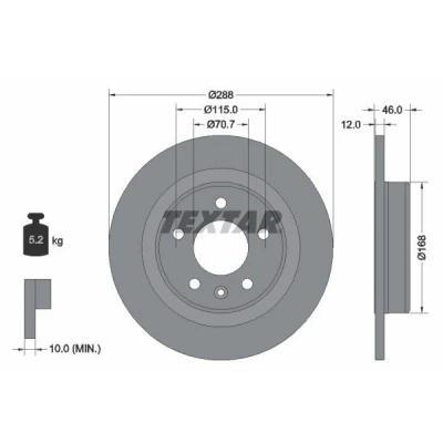 Imagen de TEXTAR 92314603 Disco de freno 288 12 05/06 115 macizo revestido sin perno sujeción rueda, buje rueda OPEL: Insignia B Grand Sport