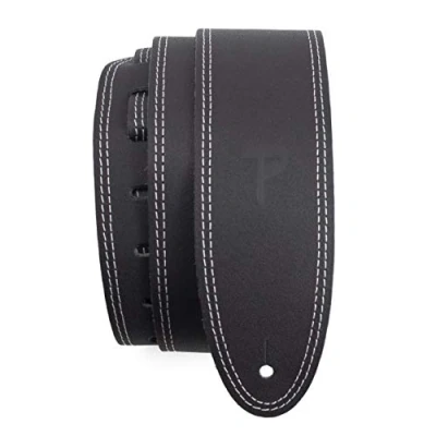 Imagen de Perri&#039;s Leathers Ltd. Correa de Guitarra Doble Costura eléctrica, Acústica y Bajo Cuero Negro BDS 175