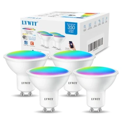 Imagen de LVWIT Bombillas LED GU10, Bombilla Inteligente Alexa Regulable 5W 350 Lm, Compatible con Alexa, Google Home Assistant y App Smart Life/Tuya, Equivalente a 32W RGB, 4 Pcs.
