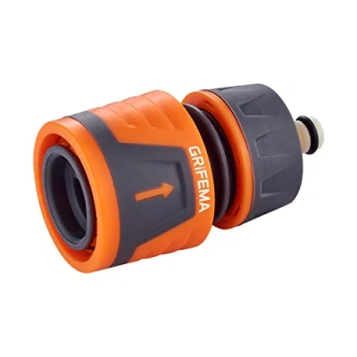 Imagen de GRIFEMA GE1202 Manguera Acoplamiento Rápido para 1/2&quot; 12,5 mm 5/8&quot; 15 mm, Conector Stop Manguera, Fácil Instalación, Protección Solar, Gris Naranja