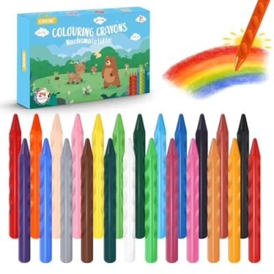 Imagen de ECHOCUBE ceras de Colores para Bebés, 24 Crayones Niños No Tóxicos Lavables Graffiti y Coloreado, Cera Triángulo, Juego años Mayores 3