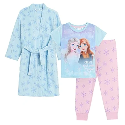 Imagen de Disney juego de 2 batas para niñas y pijamas niños, 3 piezas ropa dormir + bata, azul, 9 10 Años