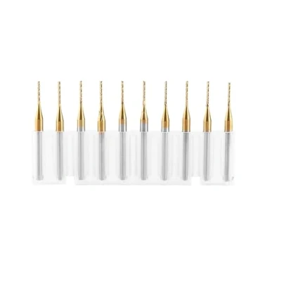 Imagen de 10 Unids Molino de Extremo Carburo Tungsteno Titanio Capa Corte Fresado Grabado Bits Rotatorio Conjunto Fresas 3.175mmx1mm