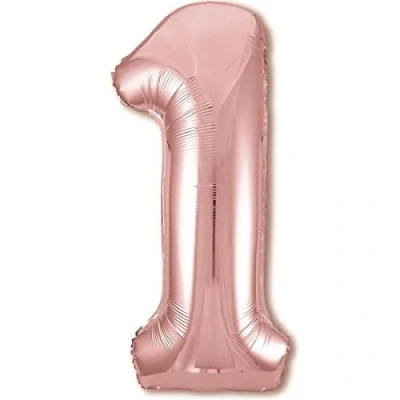 Imagen de Globo 1er Cumpleaños Número 1 Rosegold Oro Rosa Gigante, XXL de 100cm. Decoración para Niña. Aire o Helio.