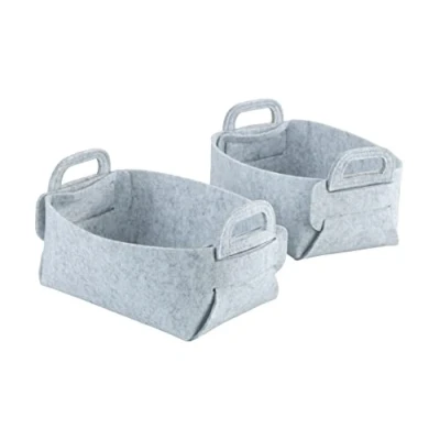 Imagen de WENKO Cesta de fieltro Nina S, set 2, poliéster reciclado, cestos plegables para ahorrar espacio con prácticas asas transporte y 2,4 L cada una, 19 x 14 9 cm, gris claro