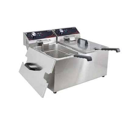 Imagen de DULNICE Freidora Eléctrica Comercial 8l+8l 2 x 3000W de Aceite Acero Inoxidable, Temperatura 60 200 C, con Cesta para Uso y Enchufe la UE