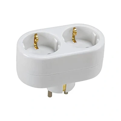 Imagen de SIMON BRICO Ladrón de Enchufe, Adaptador Corriente con Doble Toma Schuko 16A y Tierra, Ideal para Viajes, Color Blanco
