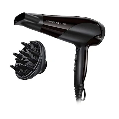 Imagen de Remington Secador de Pelo Ionic Dry 2200, Iónico, Cabello Sin Encrespamiento, 2200 W, Concentrador y Difusor, 3 Temperaturas, 2 Velocidades, Rejilla Trasera Desmontable, Gancho Para Colgar, D3198