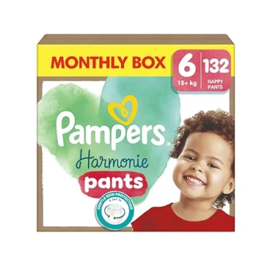 Imagen de Pampers Harmonie Pants Talla 6, 15 kg +, caja mensual (72 pañales de bragas), protección suave la piel e ingredientes a base plantas