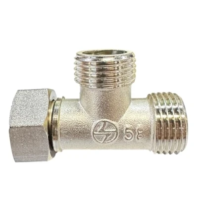 Imagen de conector en T de 1/2 pulgada, manguera 3 vías forma con conectores tubería iguales, plateado