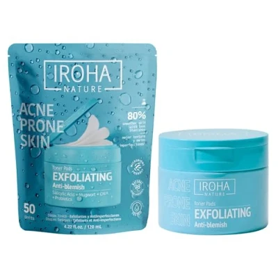 Imagen de IROHA NATURE Discos Tónico Exfoliantes Antiimperfecciones Ácido Salicílico y Probióticos Facial Piel Tendencia Acneica Exfolia, Mejora textura Reduce Granos 50 Biodegradables