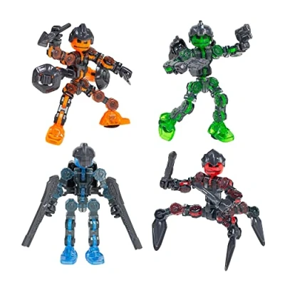 Imagen de Zing Klikbot Serie 3 Guardianes, juego completo de 4 figuras acción articulables con armas, incluye Blitz, Sable, Barrage y Tempestad, translúcidas, animación Stop Motion