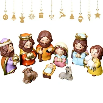 Imagen de Abonda Belén para Pascua, 10 adornos resina escena pesebre, juegos figuras Jesús con la Virgen María, estatua interiores y exteriores