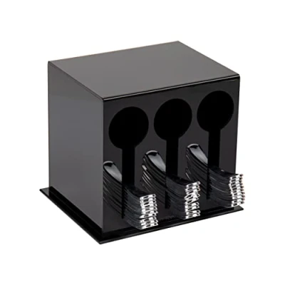 Imagen de Mind Reader Dispensador de 3 utensilios, 24 unidades. Capacidad por compartimento, almacenamiento cubiertos, organizador encimera, cocina y sala descanso, 5.75 pulgadas largo x 7