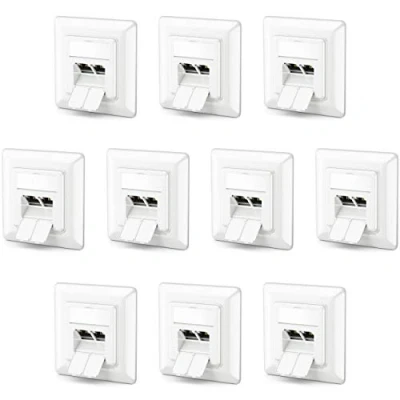 Imagen de deleyCON 10x CAT6a Toma de Red 2x RJ45 Blindado Montaje Empotrado Ethernet 10 Gbit LAN Cable Conexión Instalación Blanco