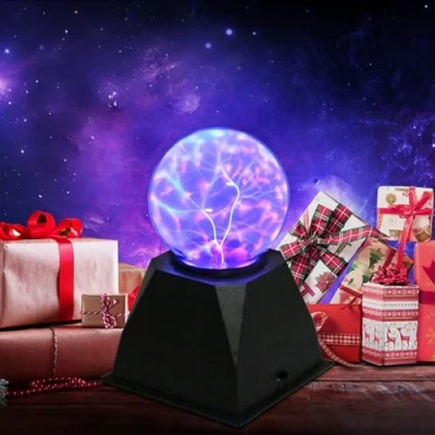 Imagen de Comely Bola de Plasma Interactiva, Lámpara Táctil con Luz Azul y Lampara Plasma, Diseño Moderno para Dormitorio, Salón Fiestas,Base Negra 12 x 19cm