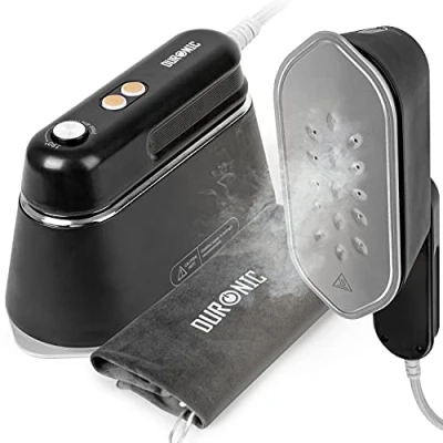 Imagen de Duronic HS90 BK Plancha de Vapor Vertical 1200W y 90ml 2 Modos hasta 180º Diseño plegable portátil Mango rotativo Incluye Vaso Bolsa almacenaje Base anti calentamiento