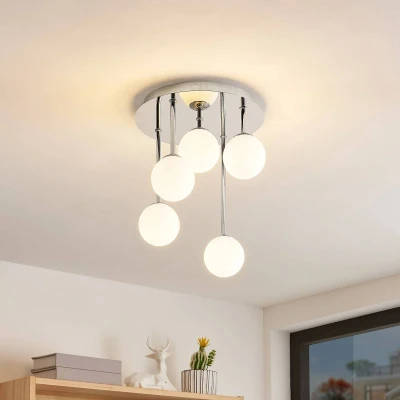 Imagen de lámpara de techo &#039;Chrissy&#039; (Moderno) en Plateado hecho Metal e.o. para Salón &amp; Comedor (5 llamas, G9) Lindby techo,