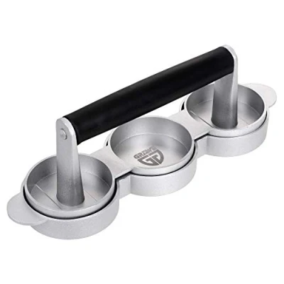 Imagen de GRÄWE prensa para hamburguesas 3 mini hamburguesas, de aluminio fundido con revestimiento antiadherente y 60 hojas papel horno