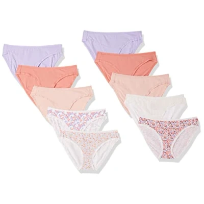 Imagen de Amazon Essentials Braguita de Bikini algodón (Disponible en Tallas Grandes) Mujer, Pack 10, A Cuadros/Floral/Floral Pequeño/Multicolor, 36