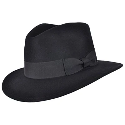 Imagen de Sombrero Fedora 100% lana para hombre o mujer con banda de grogrén Trilby Panamá (57 cm, negro), Negro