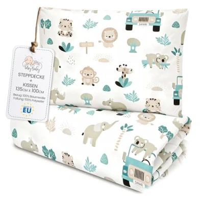 Imagen de Totsy Baby Edredones Infantiles Hechos a Mano 135 x 100 cm Juego de edredón Infantil con Almohadas, Manta algodón África