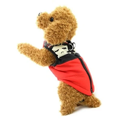 Imagen de Pegasus SELMAI Abrigo para Perro pequeño con Agujero en el arnés, Chaqueta de Invierno Acolchada Impermeable, Chaleco Anillo D, Gato, Cachorro, Chihuahua, Ropa Clima frío, Calavera roja L