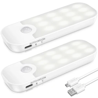 Imagen de Luz Nocturna con Sensor de Movimiento, [2 Piezas] 24 LED Armario Recargable 3 Modos, Noche Blanca Cálida y Suave para Habitación Niños, Dormitorio, Pasillo, Cocina, Escaleras
