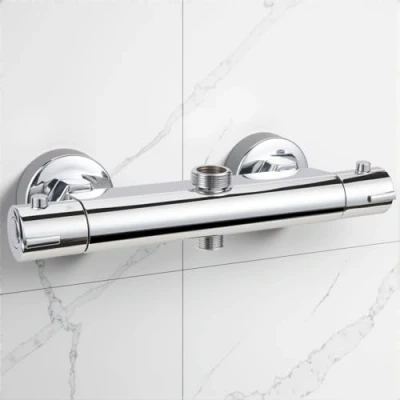 Imagen de Grifo Termostático Ducha, Termostato Ducha con el Botón de Seguridad, Grifería Bañera Pared 38 ℃, Termostatico Latón Cromado Salida Superior 3/4&quot; Inferior 1/2&quot;