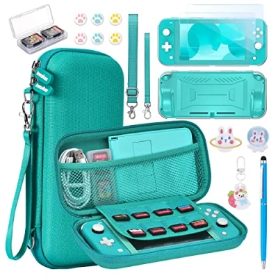 Imagen de innoAura Funda NS Switch Lite Accesorios 17 en 1 con Carcasa de Transporte Lite, Videojuegos Switch, Protector Pantalla Lite,Soporte Switch(Turquesa)