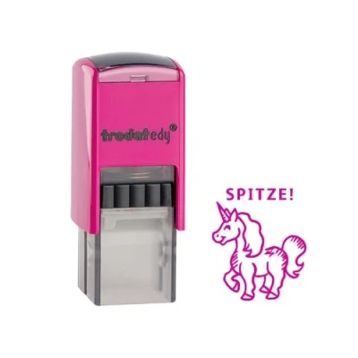 Imagen de Trodat edy fix Sello de motivación para profesores y educadores, 1 diseño unicornio con punta alemana, carcasa rosa, autoentintado, 20 x mm