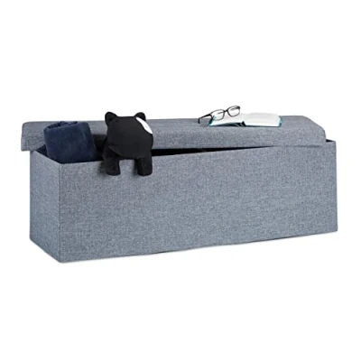Imagen de Relaxdays Baúl Almacenamiento Grande Plegable, Lino, Gris Oscuro, 38 x 114 cm