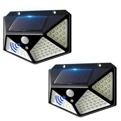 Imagen de EXTRASTAR Foco LED Exterior Solar, 100Leds, 3 Modos, Luz Solares Impermeable con Sensor de Movimiento 270º, Blanca Fría 6500K, Aplique para Terraza, Balcón, Pared, Jardín, 2pcs