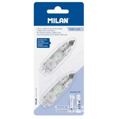 Imagen de MILAN Blíster 2 recambios cinta correctora cilíndrica 5 mm x 6 m (Cilíndrica y Extension), BWM10467
